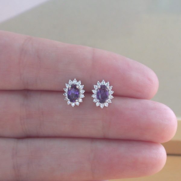 Sac Silver 925 Sterling Silver Amethyst CZ Stud Earrings – Lucky Star, Nickel Free, Made In Italy