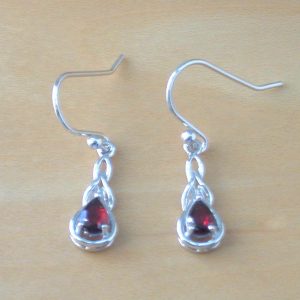 silver garnet hoop earrings