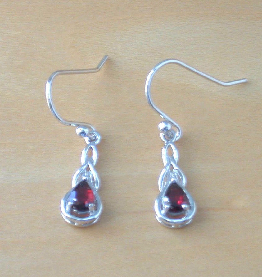 silver garnet hoop earrings