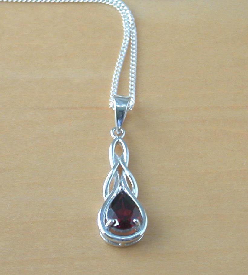 silver garnet Celtic necklace