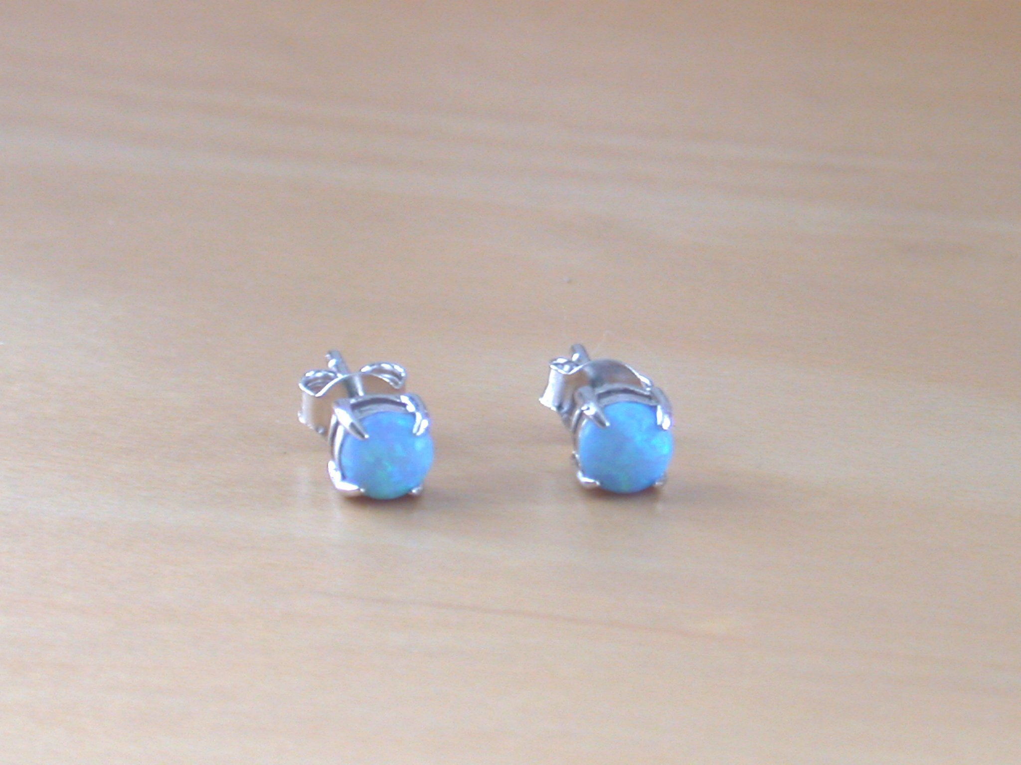 Sterling Silver Earrings with White and Blue Stones- Desically Ethnic