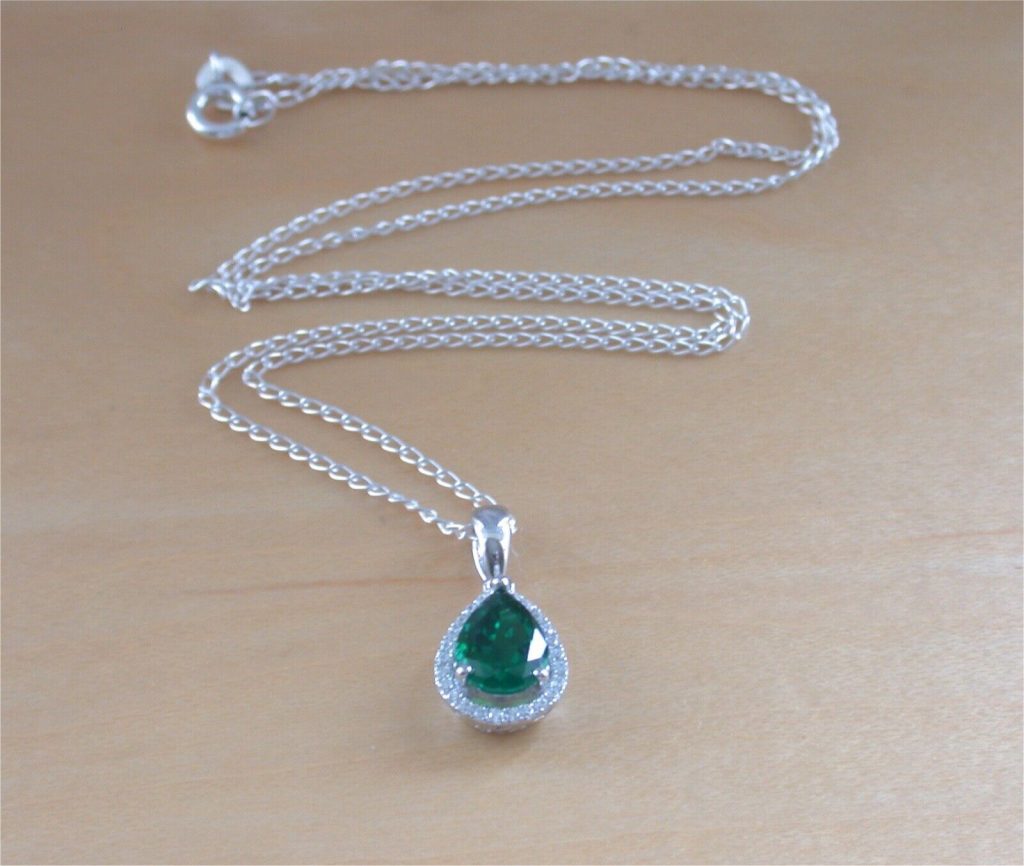 Sterling Silver Emerald Pendant & Chain/Emerald Necklace UK