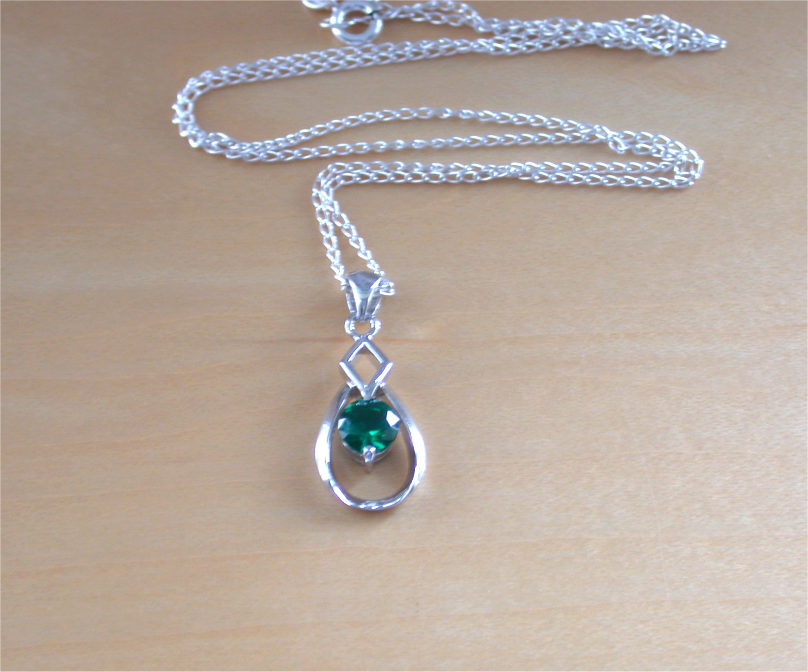 Sterling Silver Emerald Pendant & Chain Emerald Necklace UK May Gift