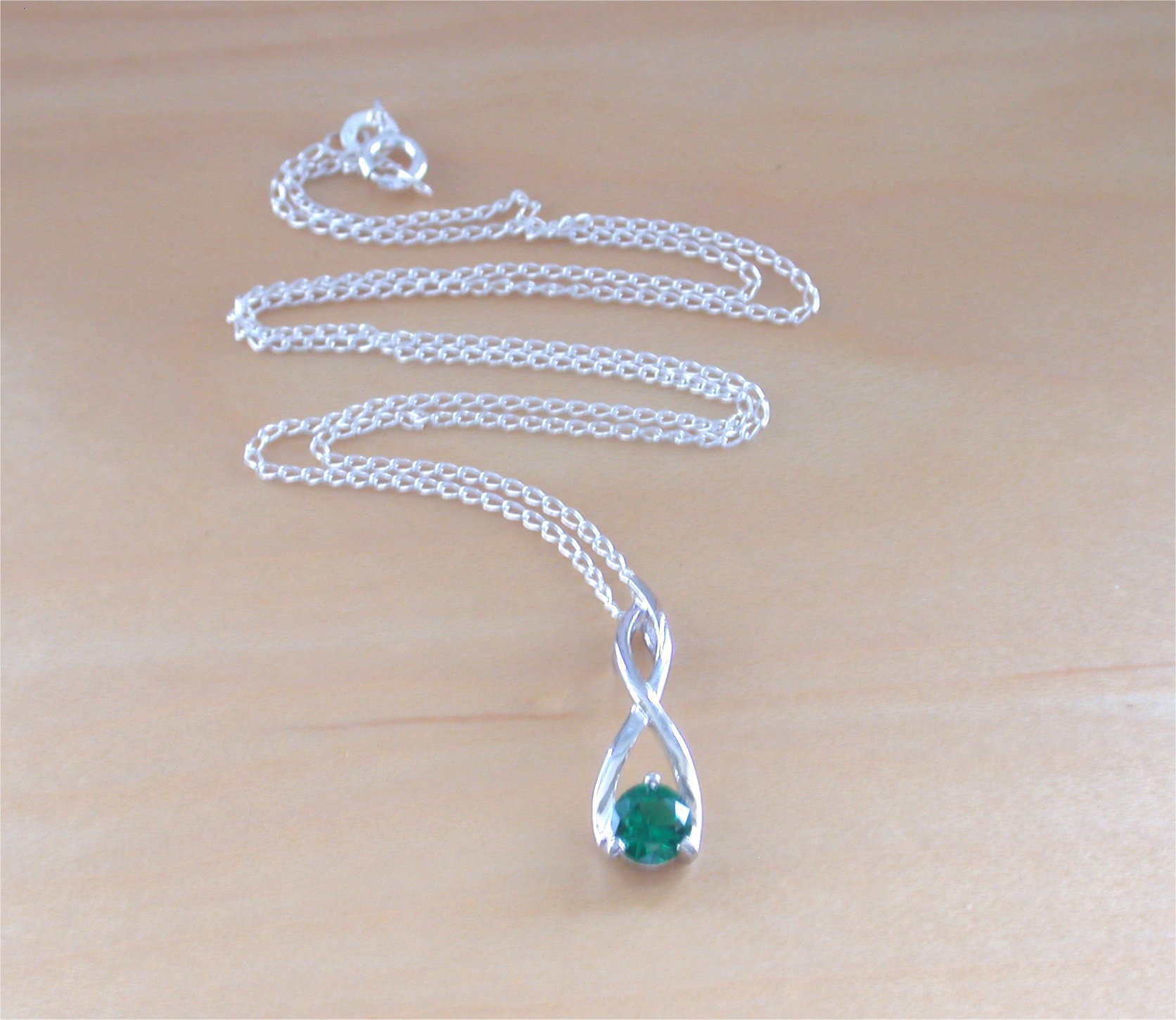 Sterling Silver Emerald Pendant & Chain | Emerald Necklace UK