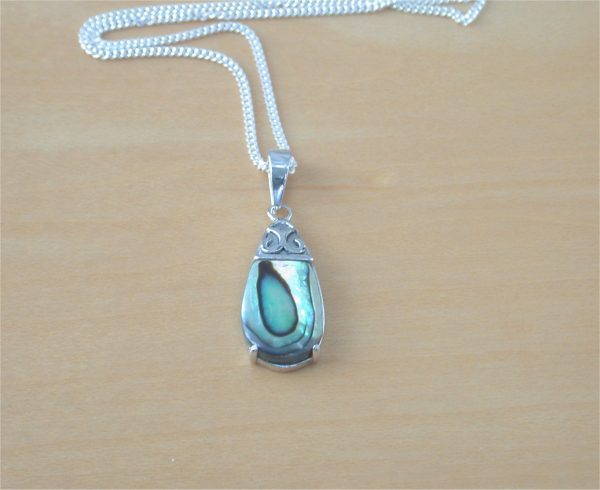 Sterling Silver Paua Drop Pendant & Chain | Shell Necklace UK-Jewellery
