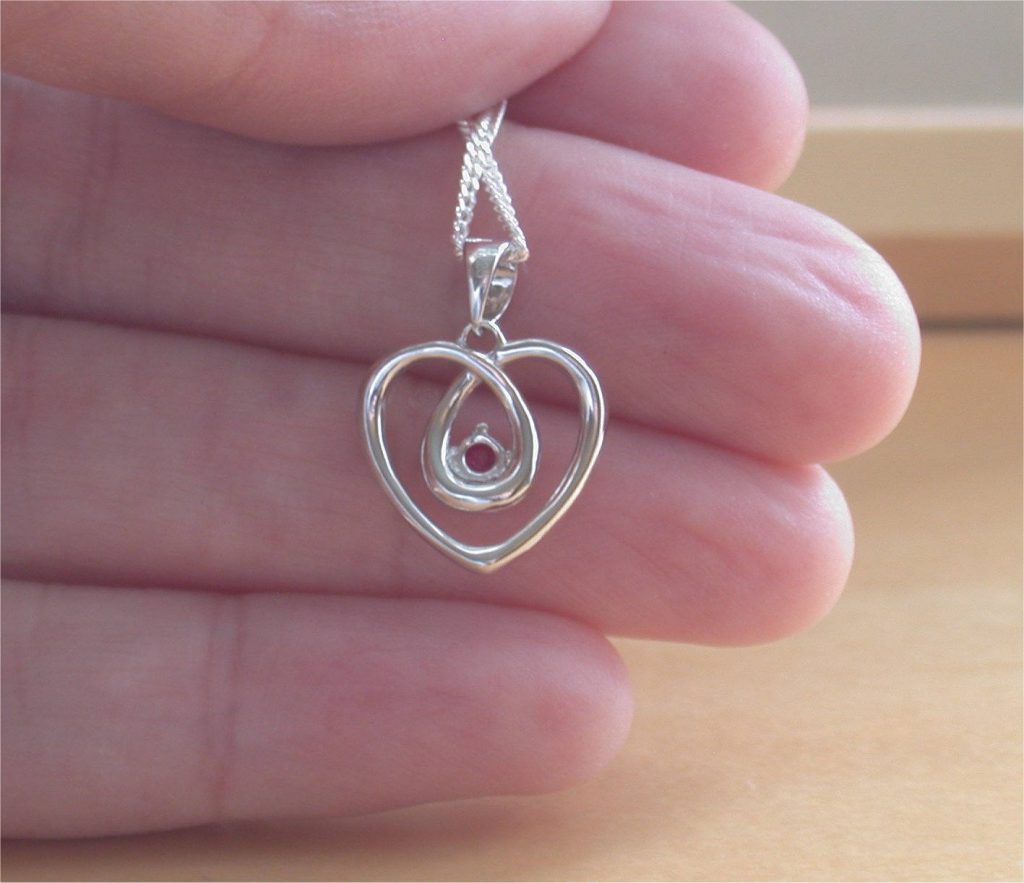 Sterling Silver Ruby Heart Pendant & Chain Ruby Necklace UK