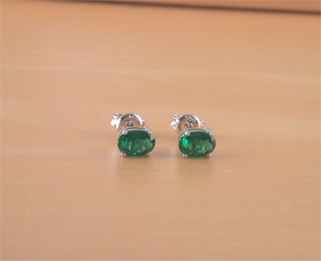 Sterling Silver Emerald Oval Stud Earrings Emerald Earrings UK Gift
