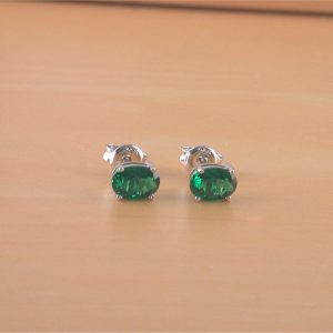 silver emerald stud earrings