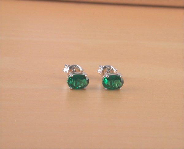 silver emerald stud earrings
