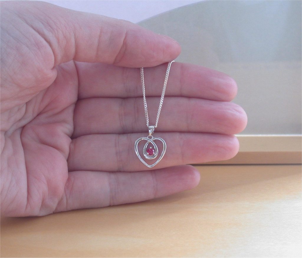 Sterling Silver Ruby Heart Pendant & Chain Ruby Necklace UK
