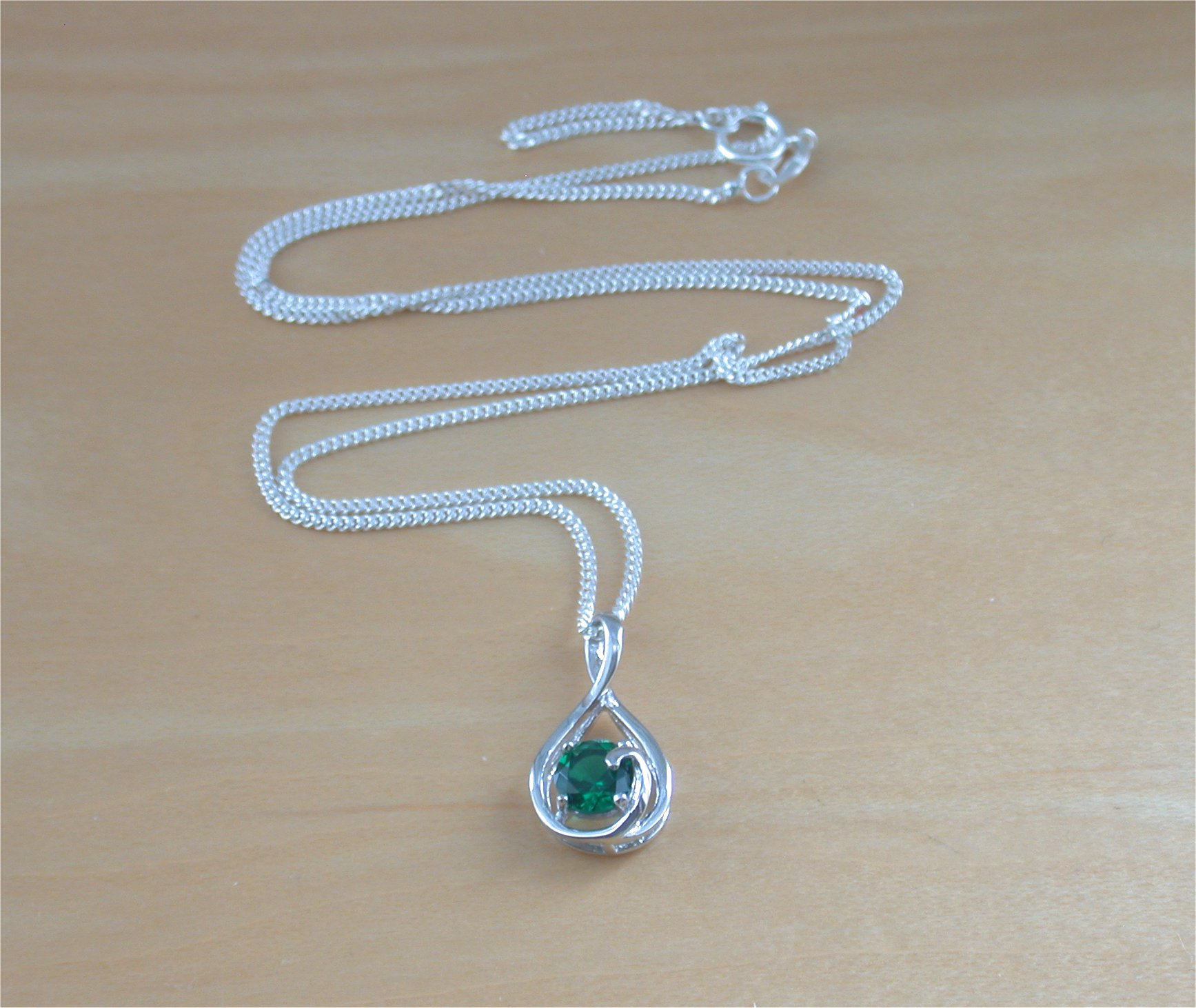 Sterling Silver Emerald Necklace & Chain | Silver Emerald Necklace UK