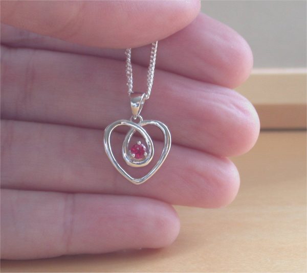 silver ruby heart necklace