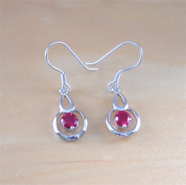 silver ruby drop earrings