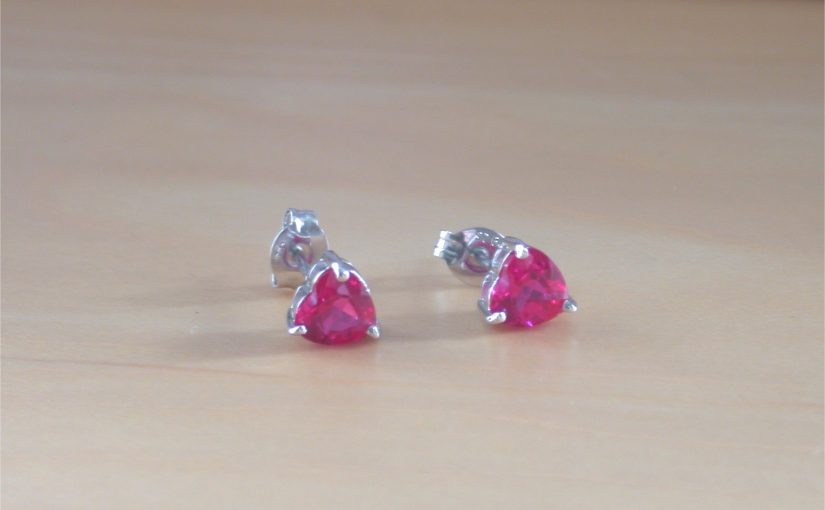 silver ruby heart earrings