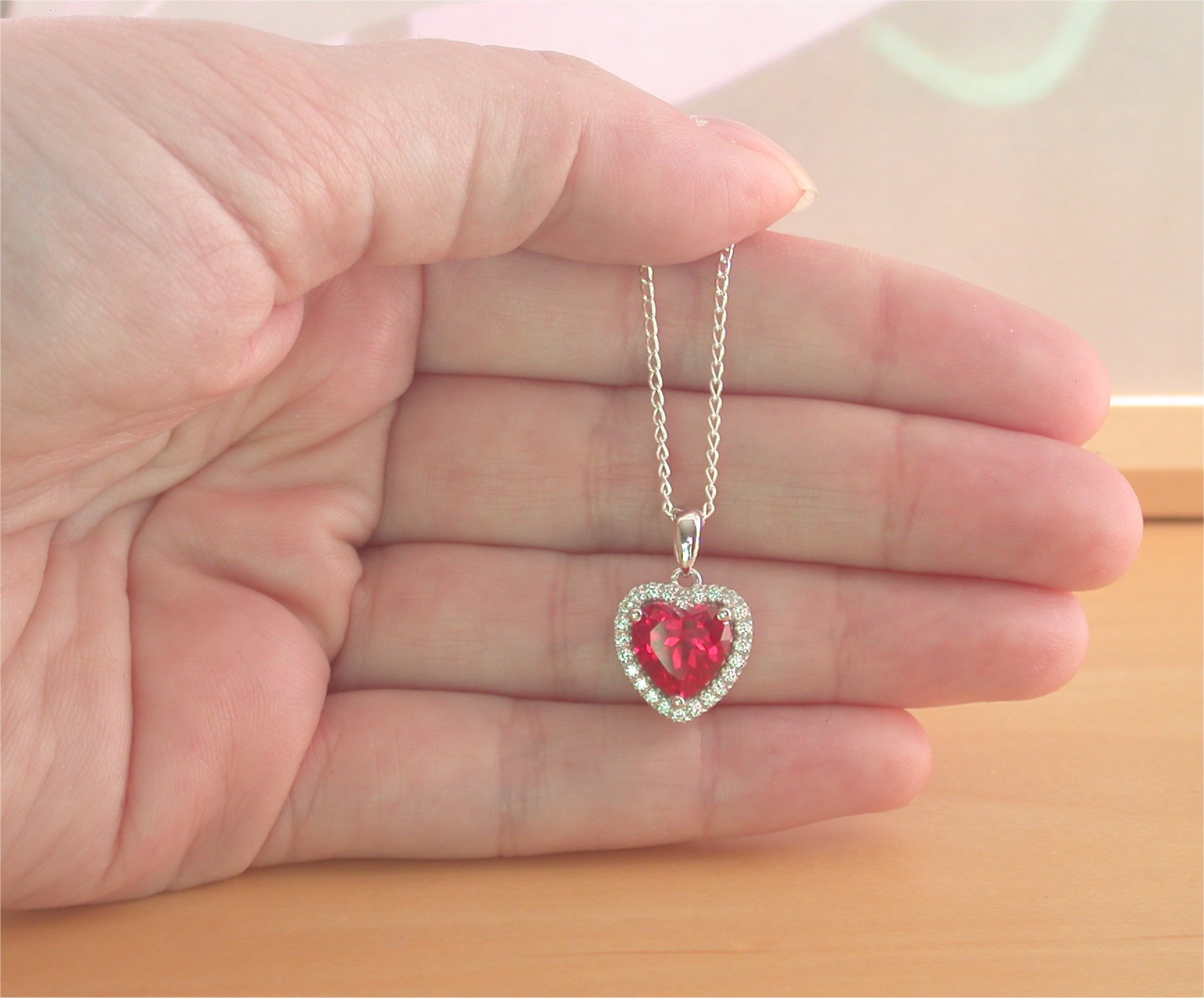 Sterling Silver 925 Red Ruby CZ Heart Pendant Necklace Jewelry Heart Pendant