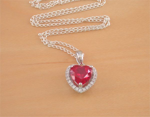 silver ruby heart necklace uk