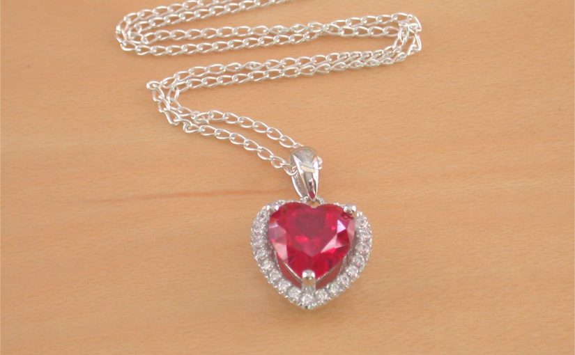 silver ruby heart necklace uk