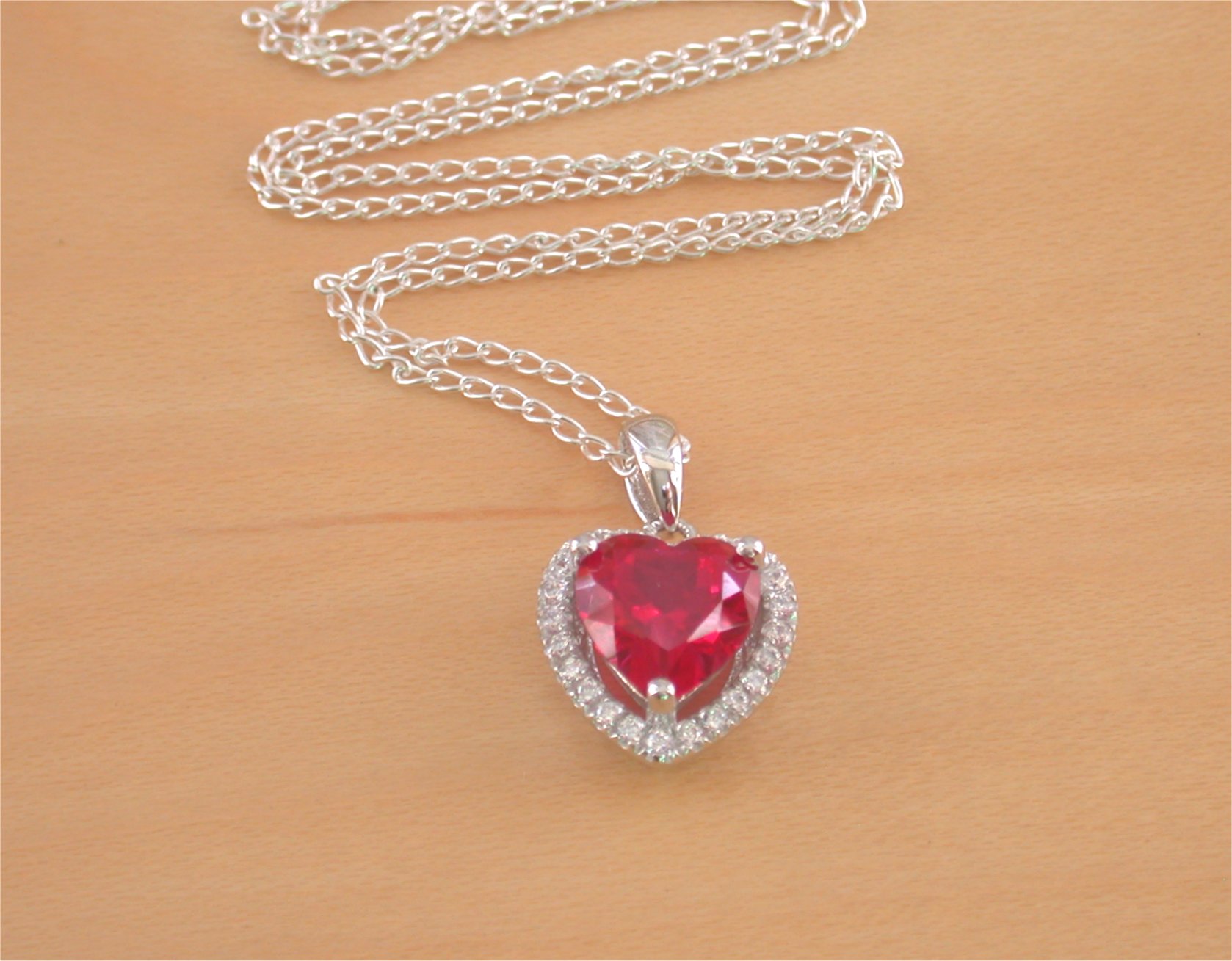 Sterling Silver 925 Red Ruby CZ Heart Pendant Necklace Jewelry Heart Pendant