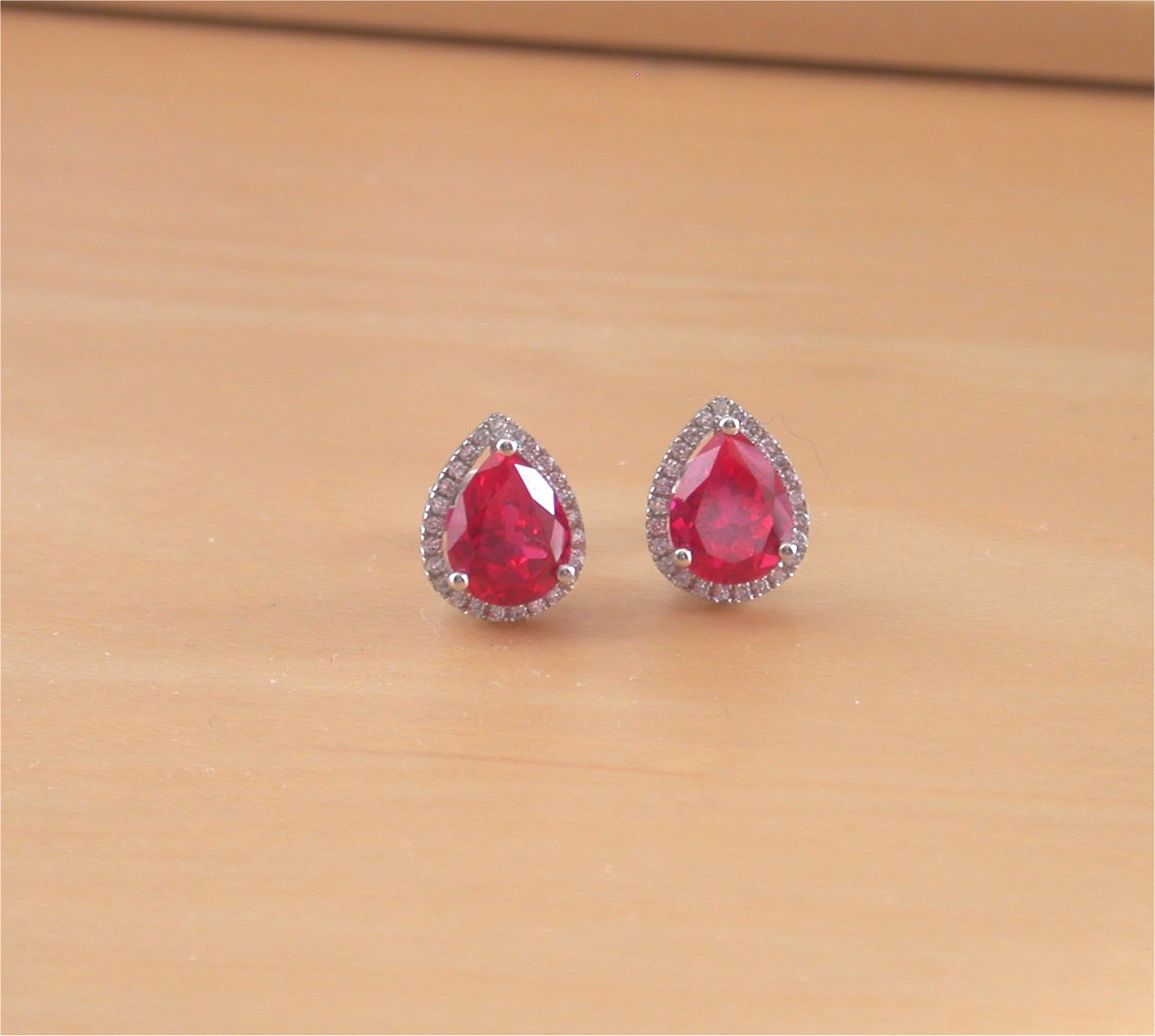 Sterling Silver Ruby & Cz Pear Stud Earrings | Ruby Earrings UK|Ruby Gift