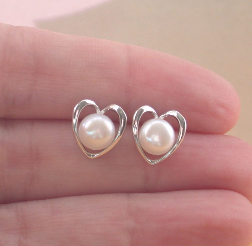 Shell and Pearl Heart Earrings, New Larger Style main image 1