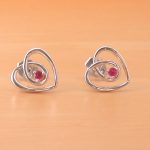 silver ruby heart earrings uk