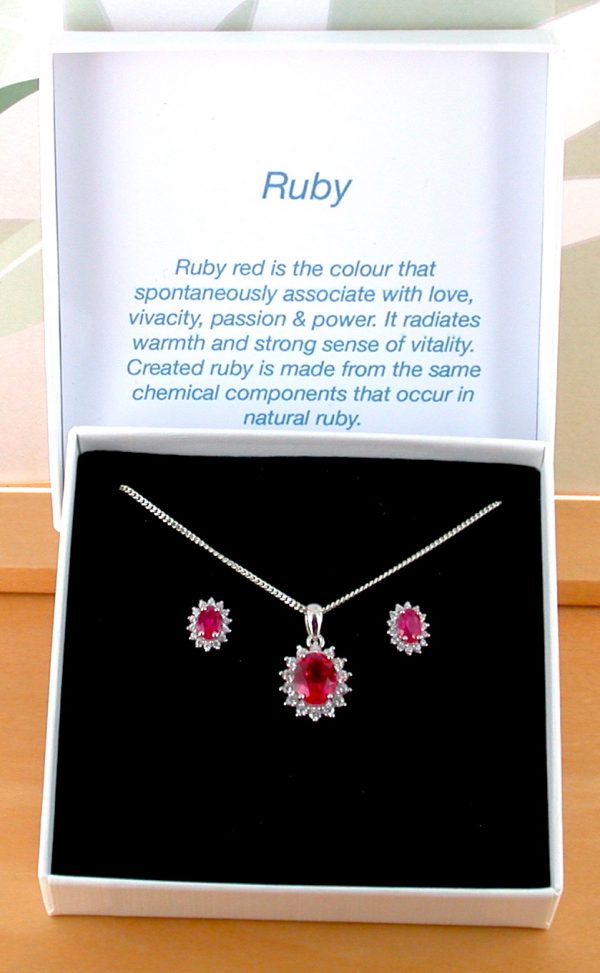 ruby and cz necklace and earrings