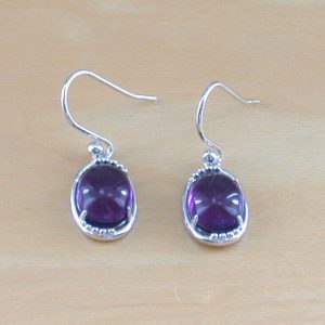 Sterling Silver Amethyst CZ Stud Earrings – Lucky Star Design – Nickel Free, 925 Italy