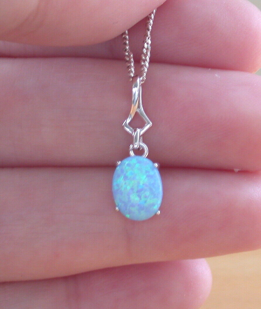 blue opal oval necklace