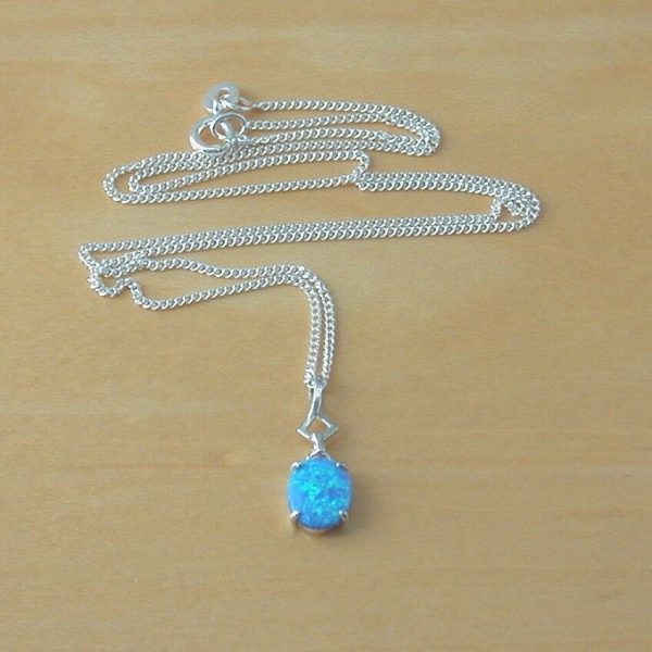 sterling silver blue opal necklace