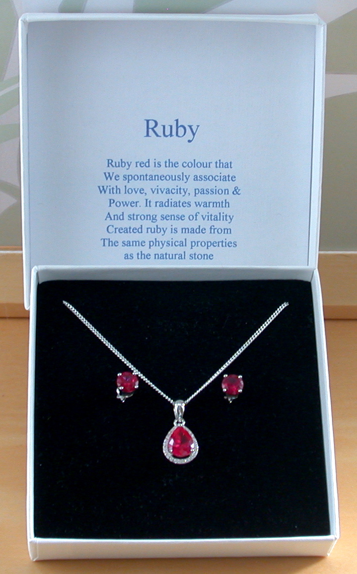 Ruby Jewellery UK | Sterling Silver Ruby & Cz Necklace and Earrings Set