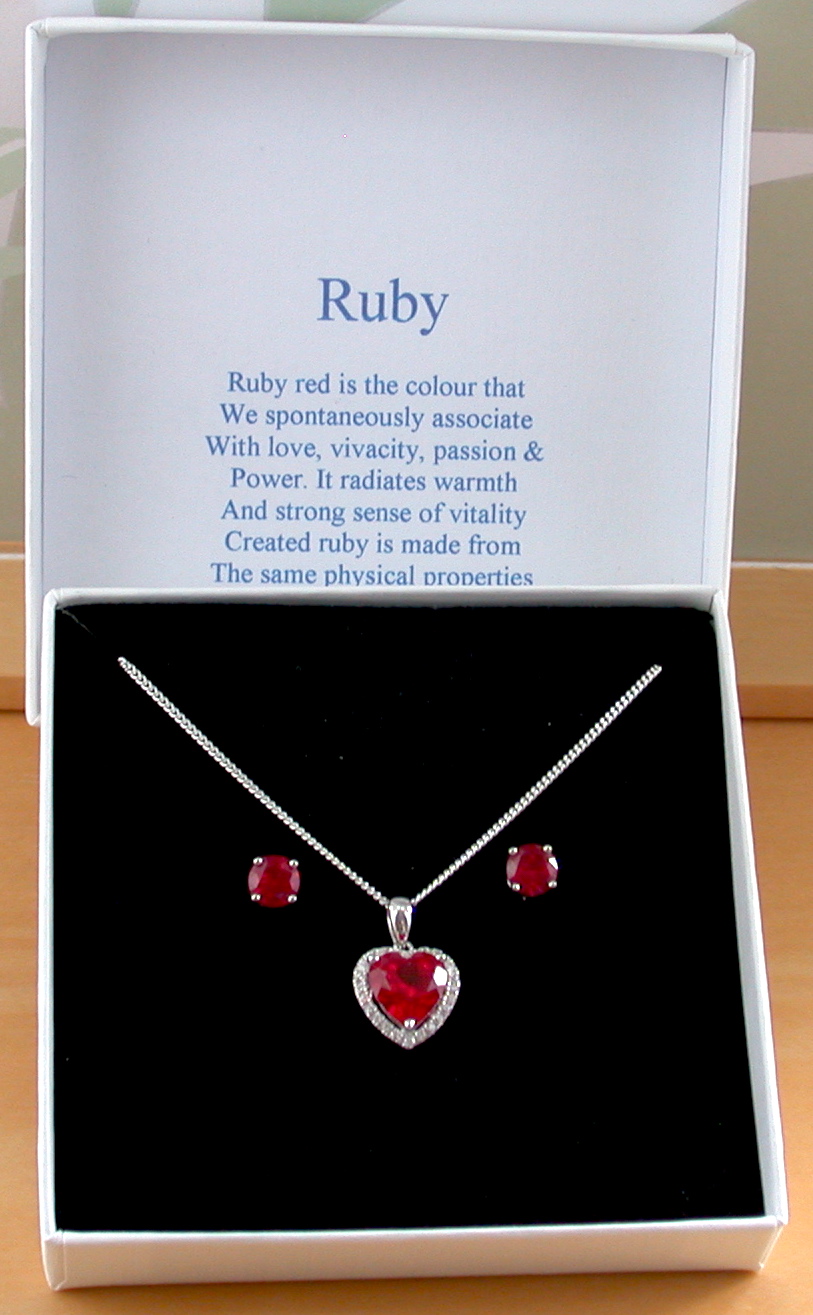 Sterling Silver Ruby & Cz Necklace and Earrings | Ruby Jewellery | UK