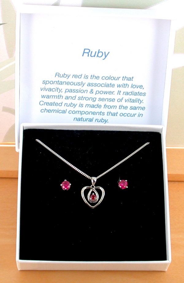 ruby heart necklace and earrings