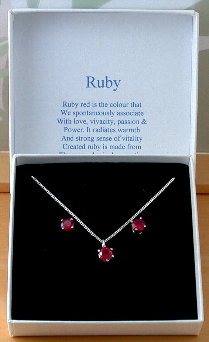 Sterling Silver Ruby Necklace and Earrings| Ruby Jewellery UK | Ruby Gift