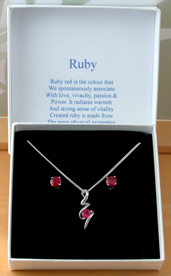 Sterling Silver Ruby Necklace and Earrings| Ruby Jewellery UK | Ruby Gift
