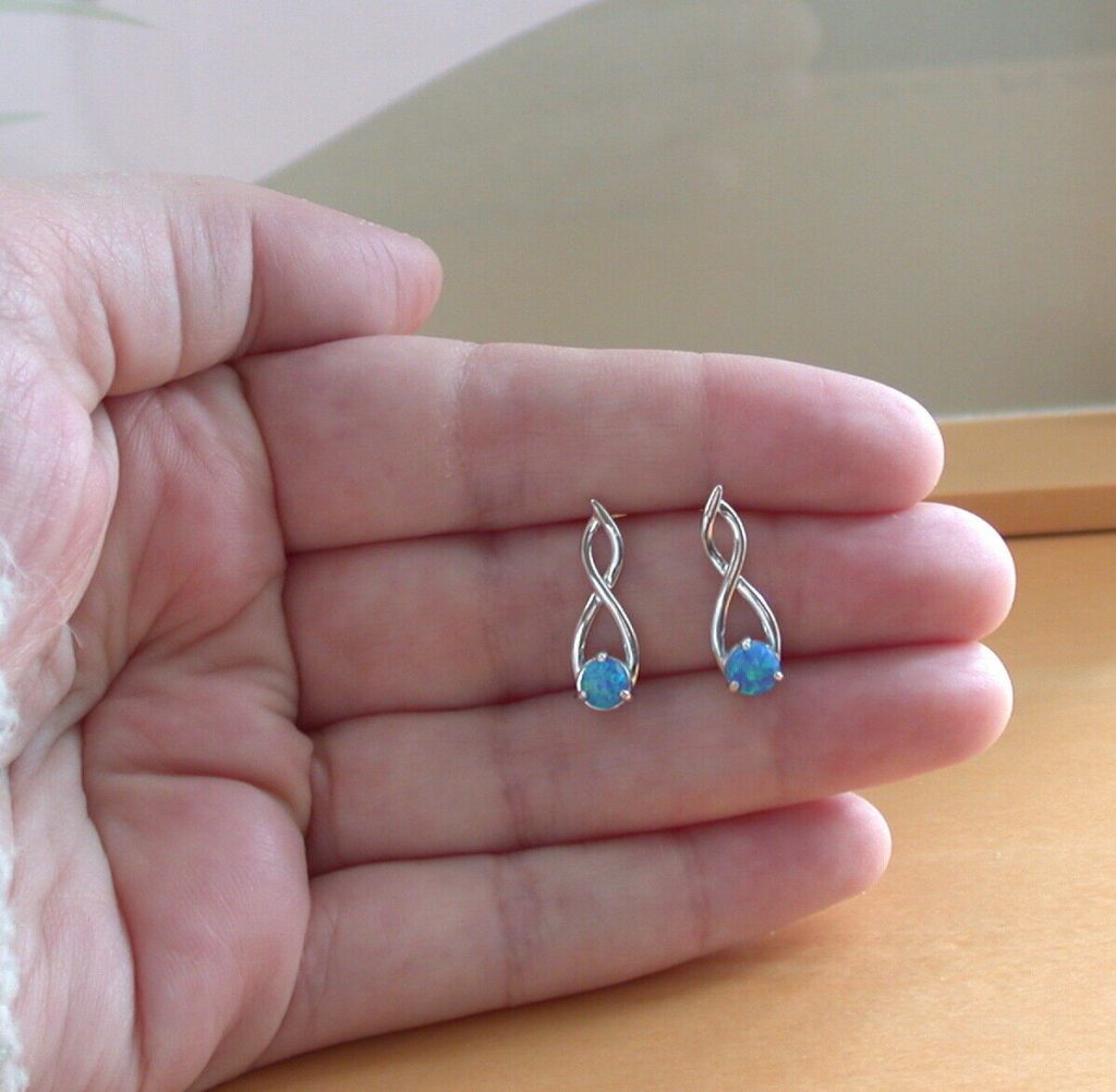 Sterling Silver Sky Opal Stud Earrings | Blue Opal Earrings UK - Earrings