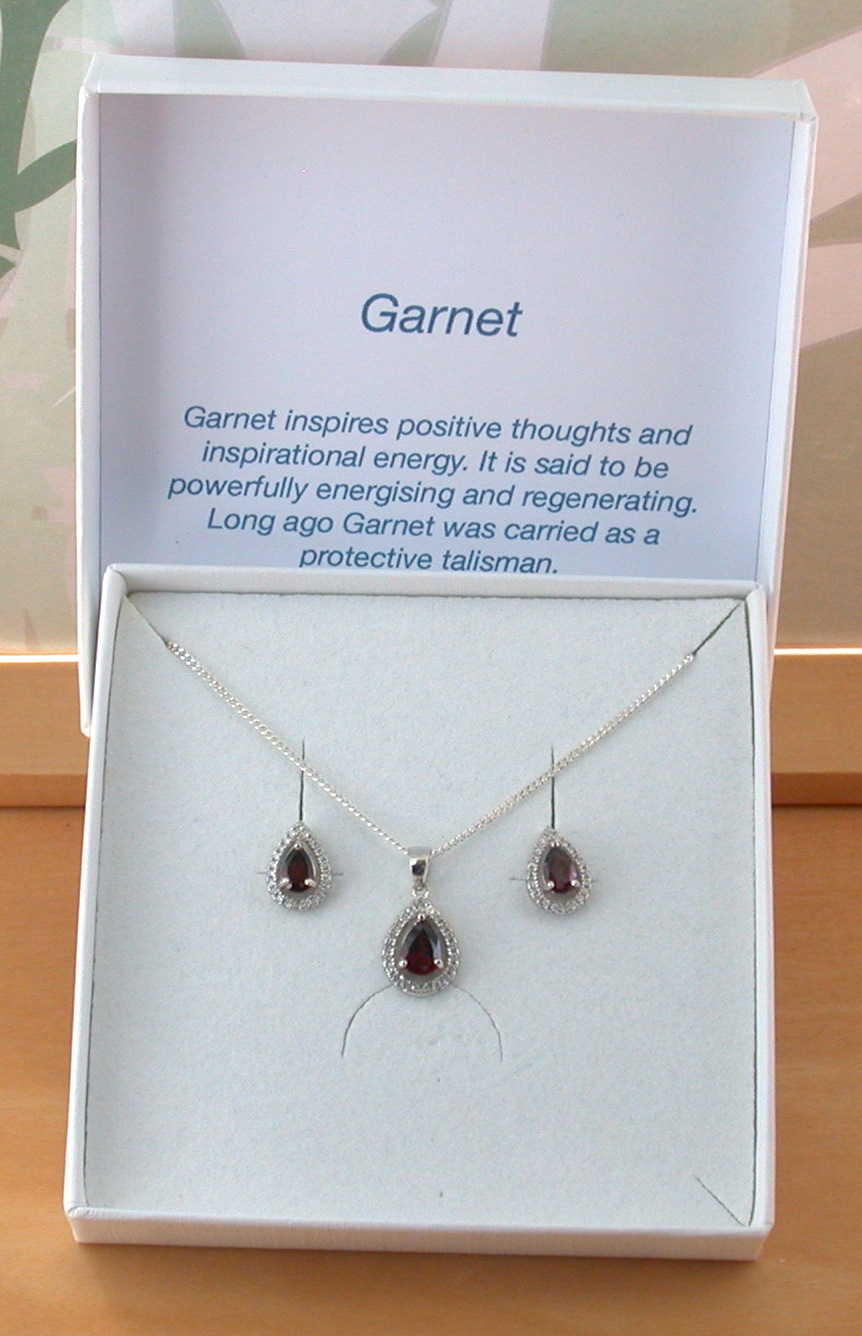 garnet and cz necklace and earrings