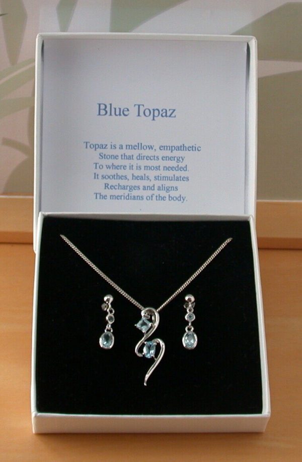 Sterling Silver Blue Topaz Necklace & Earrings | Topaz Jewellery |UK