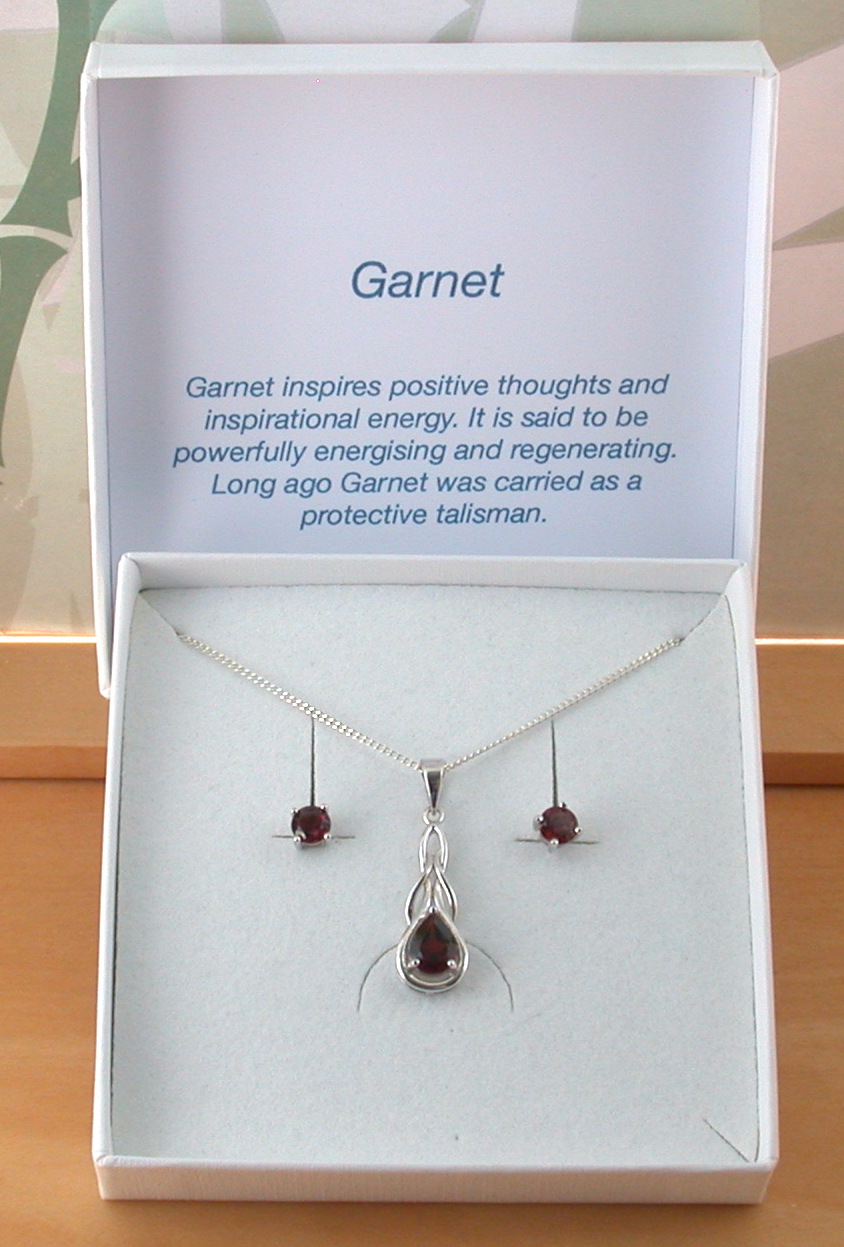garnet Celtic necklace and earrings