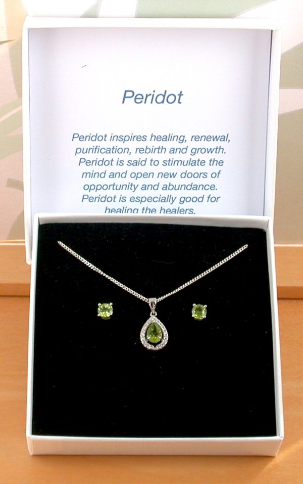 peridot and cz necklace and earrings