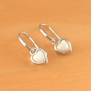 silver opal heart earrings
