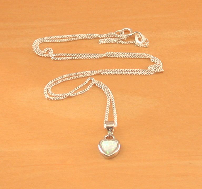 Sterling Silver Opal Heart Pendant & Chain | Opal Necklace UK - October