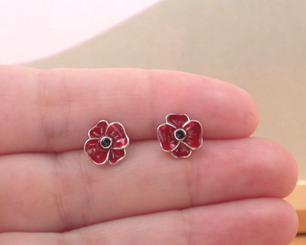 silver poppy earrings