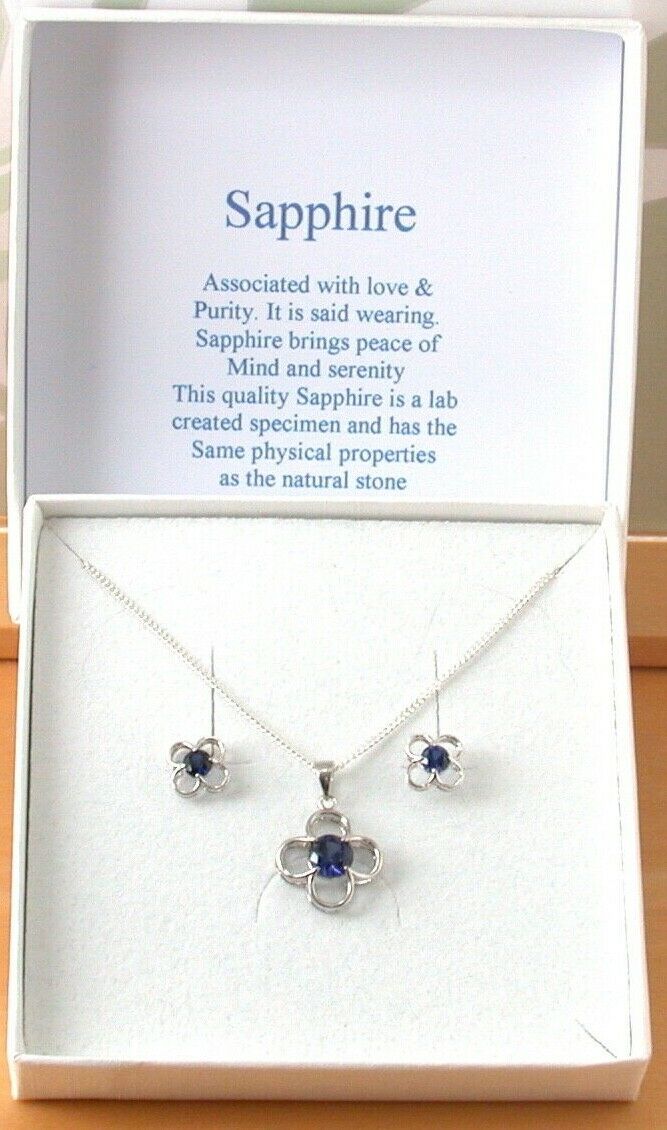 sapphire daisy necklace and earrings