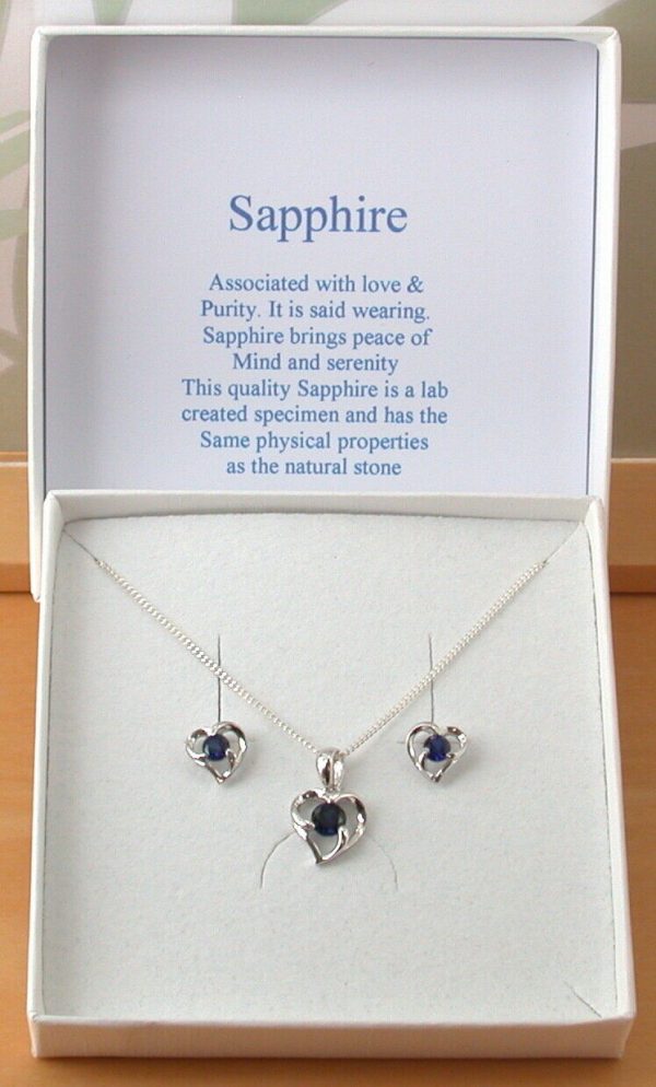 sapphire heart necklace and earrings