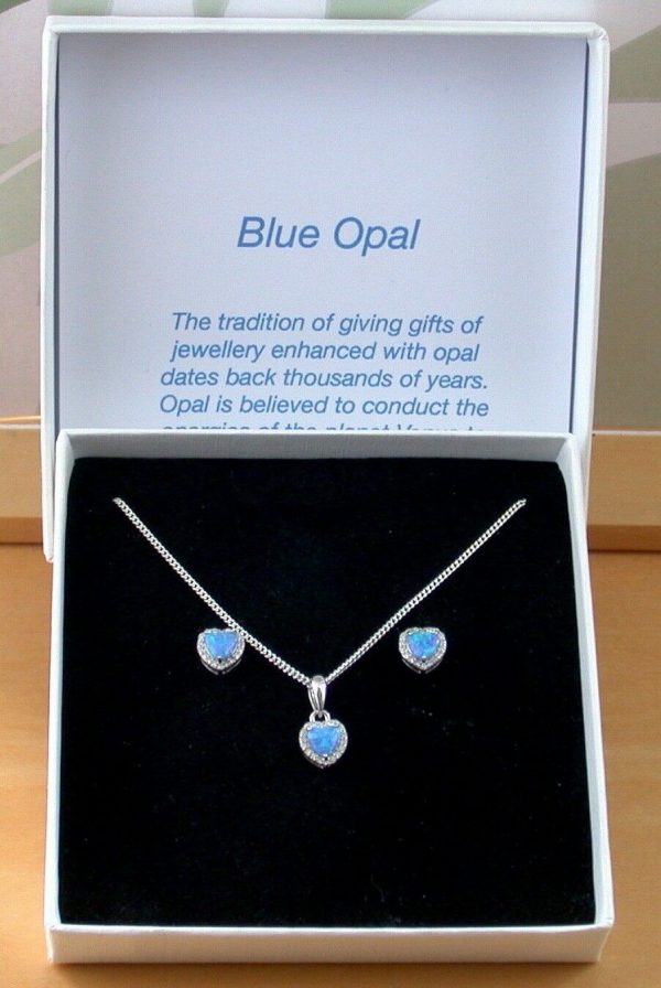blue opal heart necklace and earrings