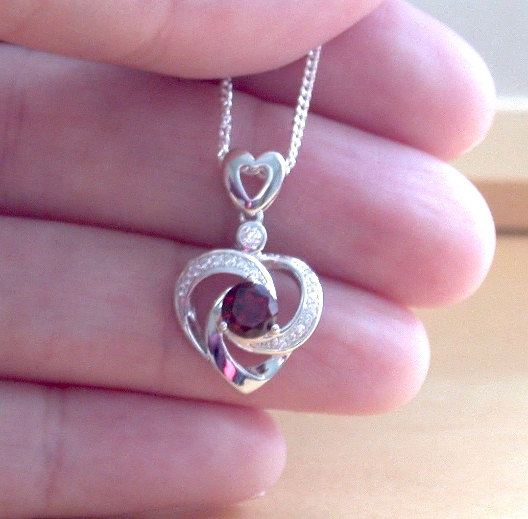 silver garnet heart pendant uk