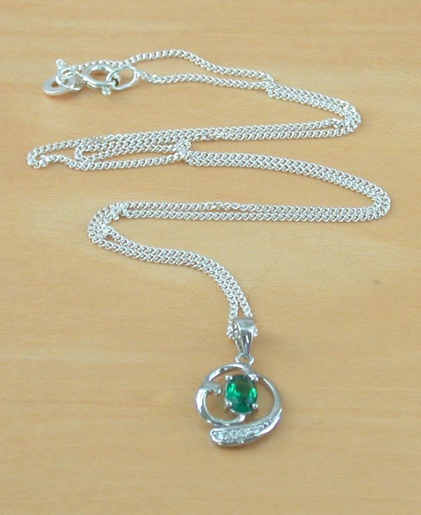 silver lab created emerald necklace