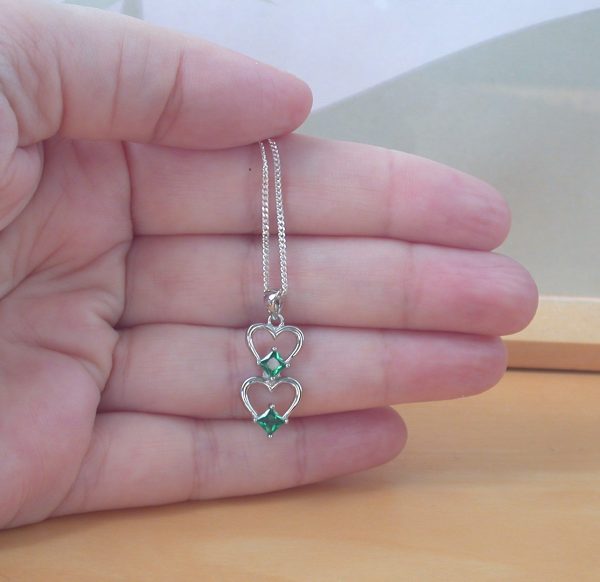silver emerald heart necklace