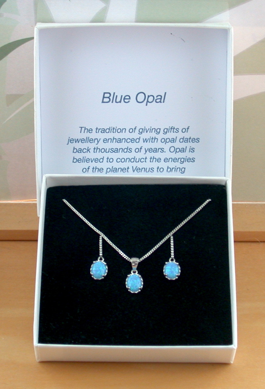 BLUE FIRE OPAL NECKLACE AND EARRINGS SET - 761SET - Caribbean Blue Opa |  Opal Reef Jewelry
