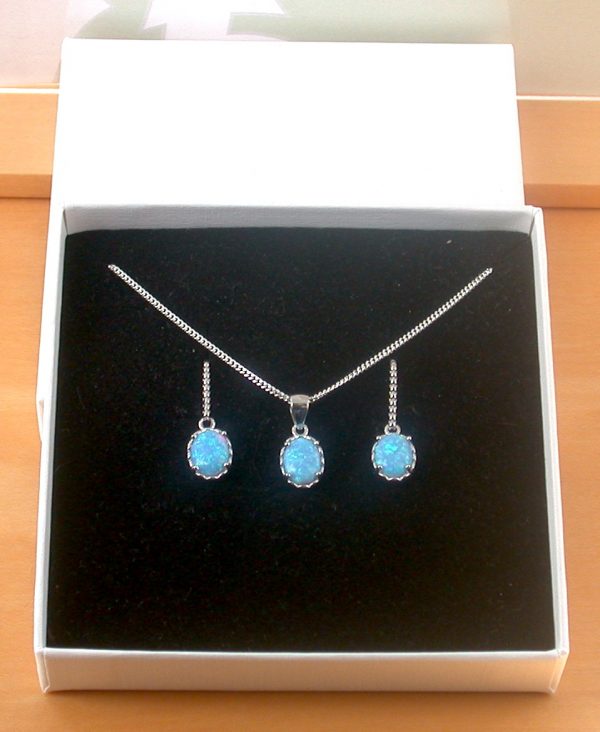 blue opal oval necklace and earrings uk